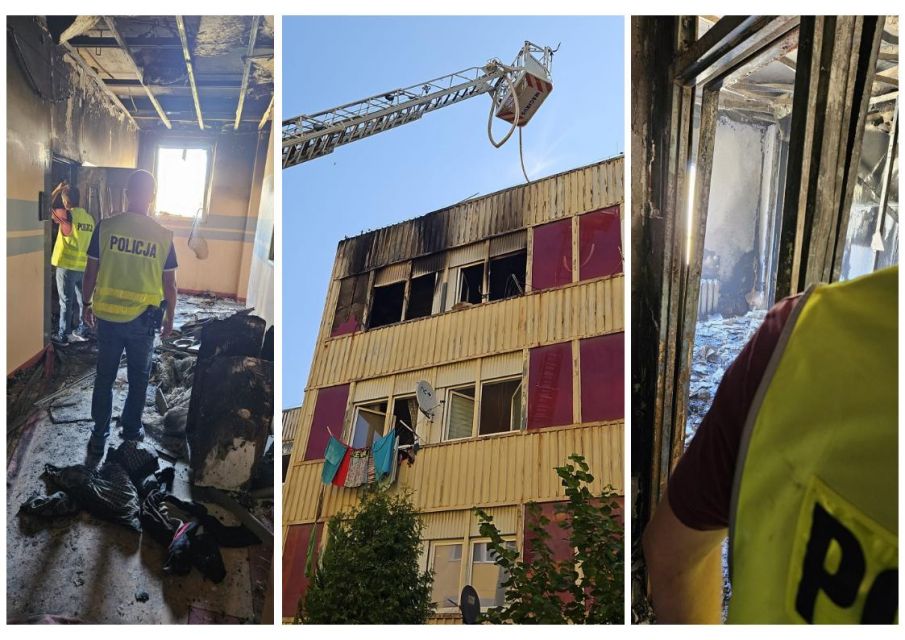 Policjant ewakuował mieszkańców z płonącego budynku w Dąbrowie Górniczej! - galeria